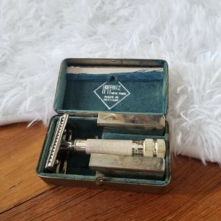 Vintage Shaving Kit Hoffritz Slant Safety Razor W/ Case & Blade Holders Germany