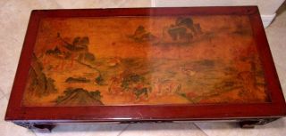 Antique Asian Chinese Carved Tea Table Hand Painted Lacquered Rare Find