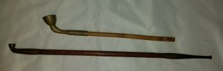 2 Old Chinese Asian Poppy Opium Tobacco Pipes Made From Wood With Metal
