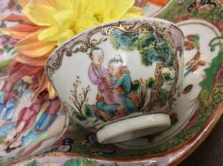 Chinese Mandarin Porcelain Tea Bowl 18th C Qianlong Rare Chicken Famille Rose