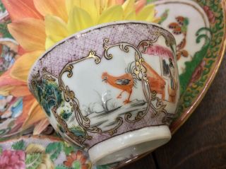 Chinese Mandarin Porcelain Tea Bowl 18th c Qianlong Rare Chicken Famille Rose 3