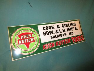 Vintage Keen Kutter International Harvester Adv Sign Cook & Girling Sheridan Mo.