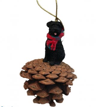 Bouvier Des Flandres Christmas Ornament Black Dog Uncropped Ears Pinecone