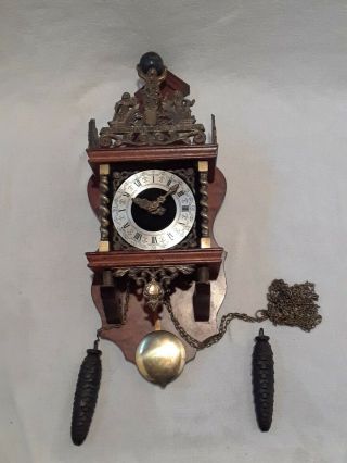 Vintage Badische Brass & Wood Nu Elck Syn Sin Weight Driven Wall Clock Germany
