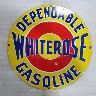 White Rose Gasoline 30 Inches Round Vintage Enamel Sign