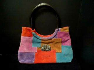 Laurel Burch Kitty Cat Purse Shoulder Bag Patchwork Suede Leather Multicolor
