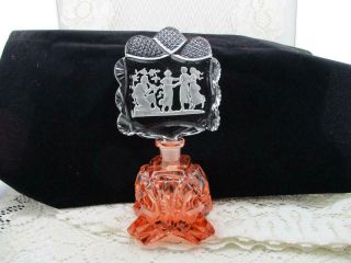 Vintage Czech Cut Crystal Perfume Bottle W Etched Frosted Design Dauber