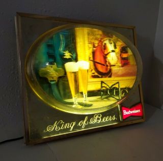 Vintage Budweiser Beer Bubble Dome Lighted Sign King Of Beers Clydesdale Horse