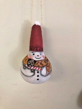 Hand Painted Snowman & Pug Gourd Ornament / Ann