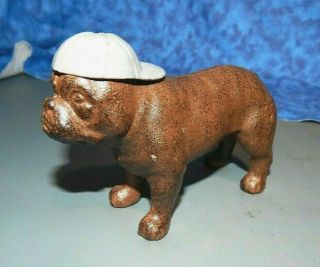 Bulldog Pit Bull Dog Cast Iron Figurine Backwards Baseball Cap Paperweight 5 "