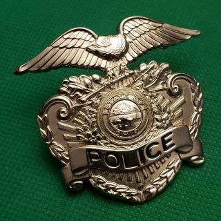 Rare Old Vintage State Of Ohio Police Badge Pin Medal Silver Chrome Eagle Exc