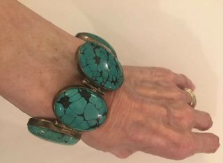 Vintage Turquoise And Sterling Silver Native American Chain Link Bracelet