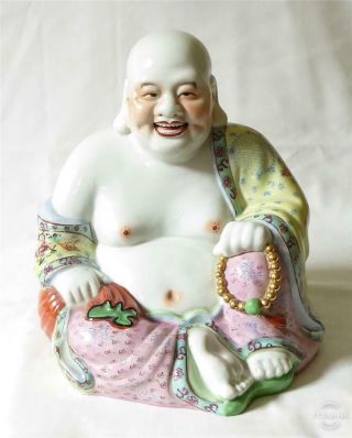 Large Antique Early 20th Century Republic Period Chinese Porcelain Happy Buddha
