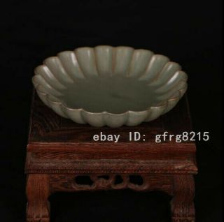5 " China Antique Porcelain Song Ru Kiln Celadon Glaze Melon Edge Plate