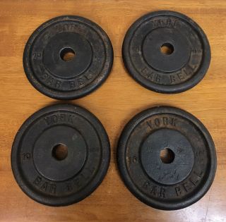 4 Vintage York Barbell Plates 10 Standard Cast Iron Weight Plate 40 Lbs