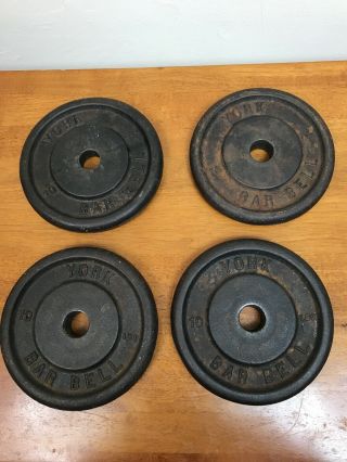 4 Vintage YORK BARBELL Plates 10 Standard Cast Iron Weight Plate 40 lbs 2