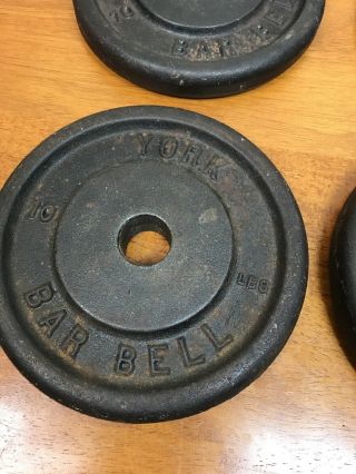 4 Vintage YORK BARBELL Plates 10 Standard Cast Iron Weight Plate 40 lbs 3