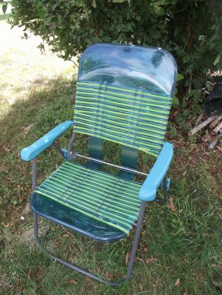 Two Private Green 2tone Chair Vtg Lawn Pool Vinyl Tube Plastic Chaise