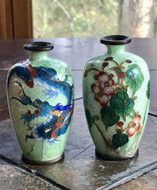 Antique Cloisonne Vase Pair Chinese Marking Flower,  Dragon Vase Rare