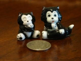 2 Miniature Bug House Bone China Figaro Black & White Cats From Pinocchio