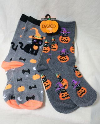 Davco Halloween Black Cat Kitten In Witches Hat 2 Pair Woman 