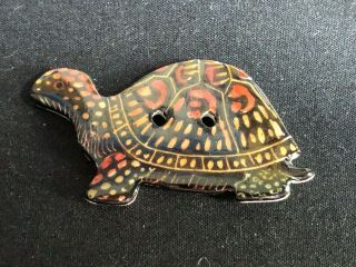 X - Large Idabelle Handpainted Ceramic - - - Realistic Box Turtle - - - Button,  2 "