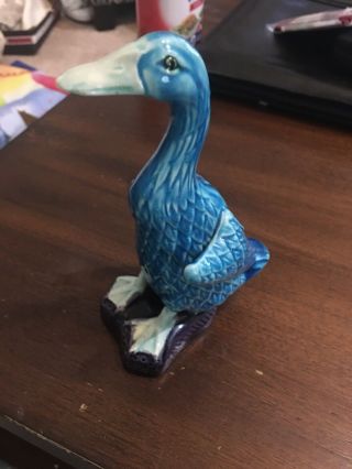 Antique Chinese Export Turquoise Blue Glazed Porcelain Duck Figurine