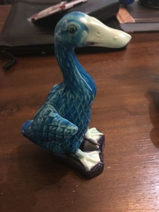Antique Chinese Export Turquoise Blue Glazed Porcelain Duck Figurine 2
