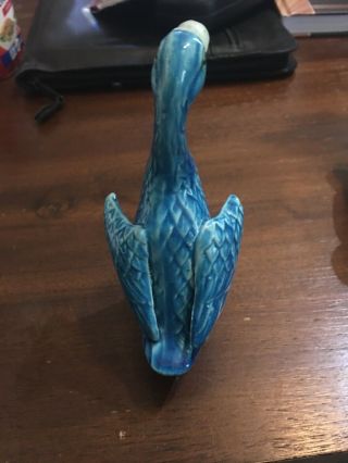 Antique Chinese Export Turquoise Blue Glazed Porcelain Duck Figurine 3