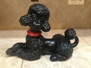Vintage Atlantic Mold Large 10 " Ceramic Black Poodle Figurine W/ Red Collar