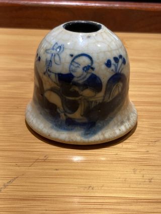 Rare Chinese Wax Export Porcelain Inkwell Bell Shaped Man Orchid Asian 1800s 2”