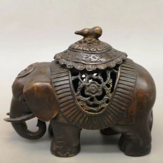 Old Chinese Dynasty Palace Bronze Elephant Statue Incense Burner Censer 2
