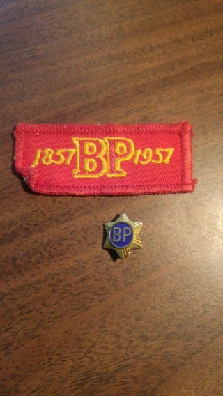 Vintage Boy Scout Baden Powell Pinback And Red Patch 1957