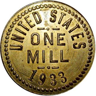 1933 Chicago Illinois Worlds Fair One Mill Token Dunham Coin Collector 1/10 Cent