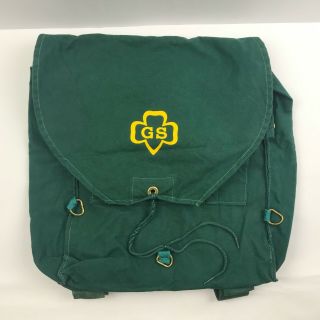 Vintage 1960s Girl Scout Logo Green Canvas Backpack Retro Book Bag