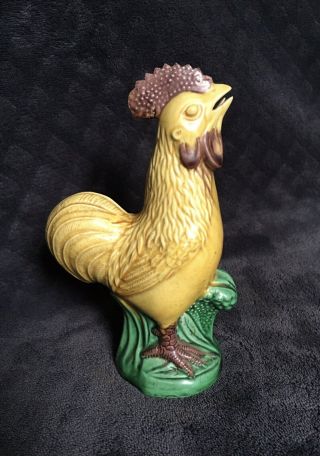 Antique Chinese Green Yellow Glaze Export Porcelain Rooster Figurine