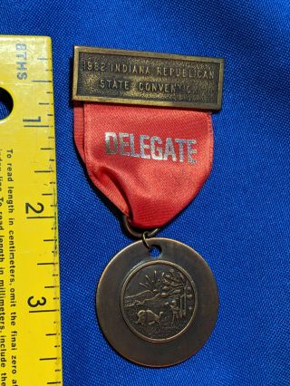 1982 Indiana Republican State Convention Delegate Ribbon Pin Badge Vtg State