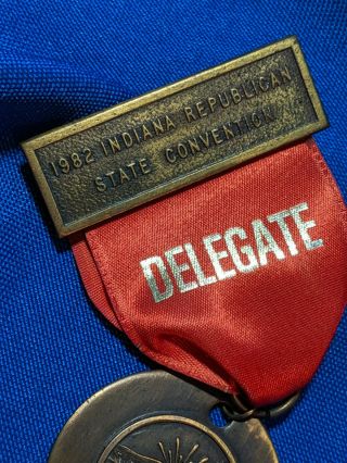1982 Indiana Republican State Convention Delegate Ribbon Pin Badge VTG State 3