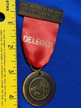 1986 Indiana Republican State Convention Delegate Ribbon Pin Badge Vtg State
