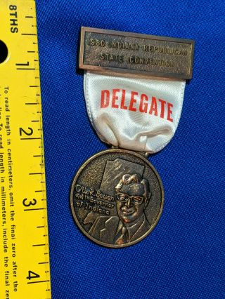 1980 Indiana Republican State Convention Delegate Ribbon Pin Badge Vtg Otis R