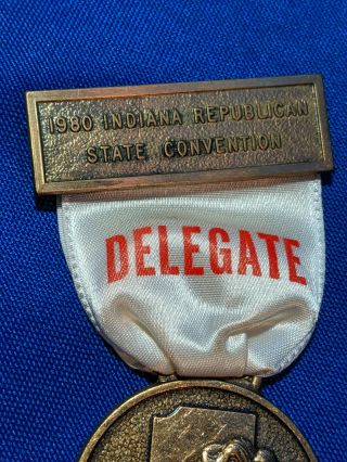1980 Indiana Republican State Convention Delegate Ribbon Pin Badge VTG Otis R 3