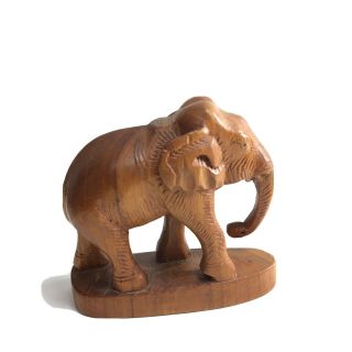 Vintage Hand Carved Solid Wood Elephant Figurine Detailed 4” X 4 " Stained