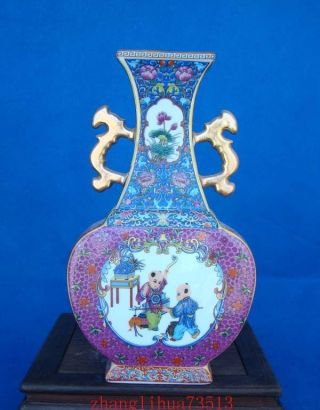 245mm Handmade Painting Cloisonne Porcelain Vase Figures Yongzheng Mark Deco Art