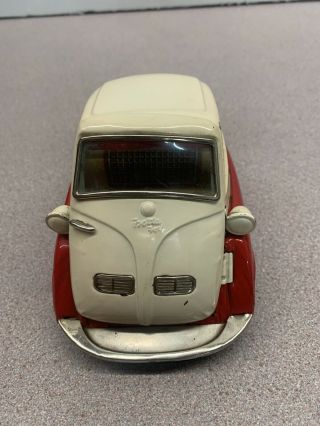 Vtg Isetta Tin Toy Friction Car Made In Japan - Red/white