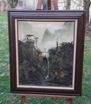 Chen Mao,  Horse Hair Asian Landscape Painting,  20 " X 24 ",  Signed Left