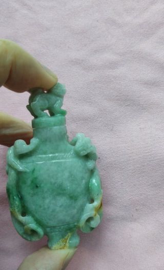 Grade A Burmese Jadeite Vintage Open Work Carved Auspicious Animal Snuff Bottle.