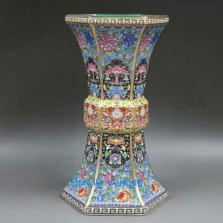 9.  4” Chinese Cloisonne Porcelain Handwork Painting Flowers Vase W Qianlong Marks