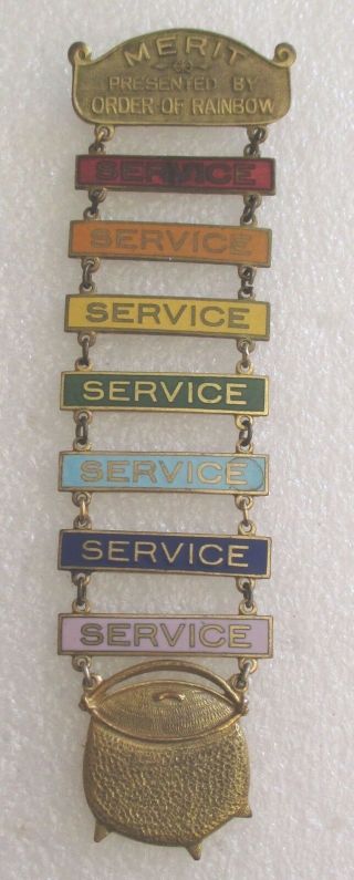 Vintage Order Of The Rainbow For Girls Service Merit Badge Jewel Pin - Masonic