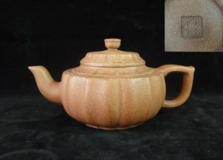 Old Chinese Hand Carving Pattern " Zisha " Pottery Teapot Marked " Shidabin "