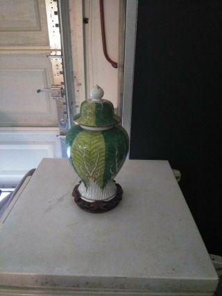 Antique Large Chinese Celadon Porcelain Ovoid Covered Jar Vase Dragon Ruyi